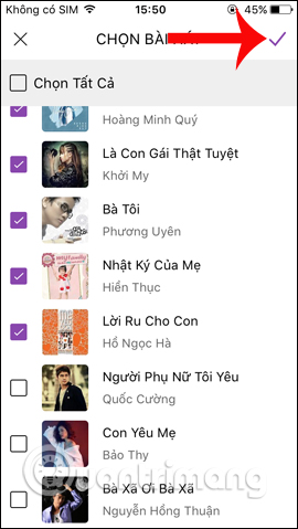 Chọn nhiều bài hát để tải