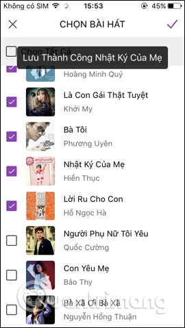 Thông báo tải bài hát trên Zing MP3