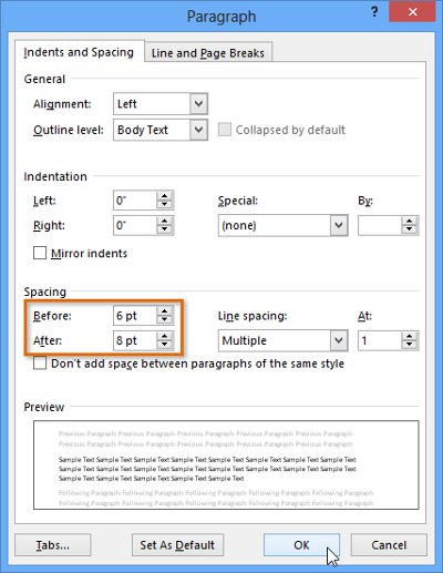 Chọn Line Spacing Options