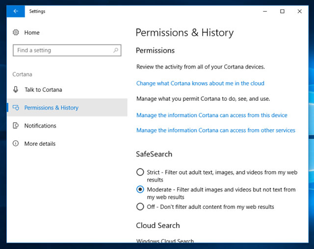 Quản lý cách Cortana truy cập thông tin cá nhân