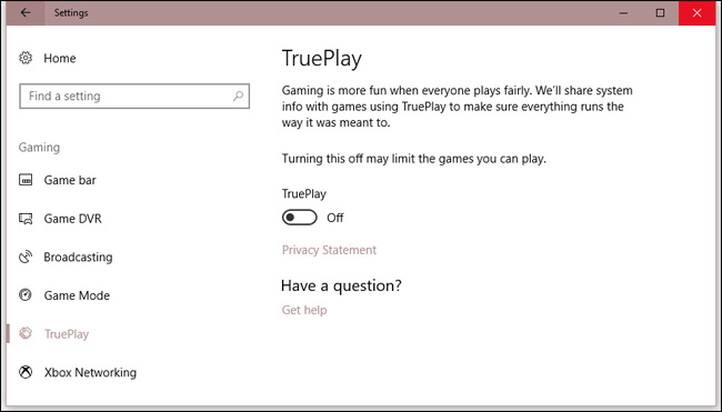Kích hoạt TruePlay trong ứng dụng Windows 10 Settings