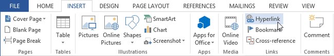 Chọn tab Insert, sau đó nhấp vào lệnh Hyperlink.