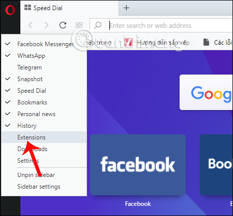 Tùy chọn trên trình duyệt Opera
