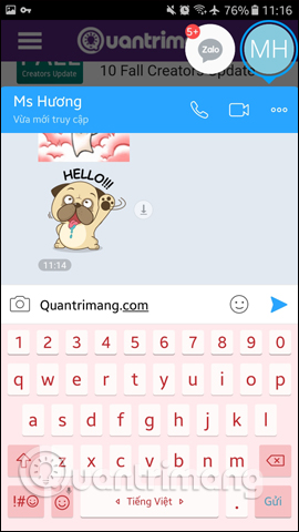 Mở giao diện chat Zalo