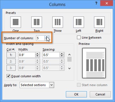 Chọn số lượng cột trong mục Number of columns.