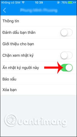 Không hiện nhật ký bạn bè 