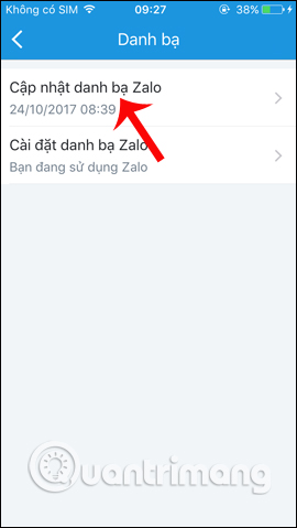 Cập nhật danh bạ Zalo