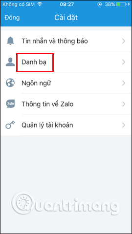Nhấn chọn Danh bạ