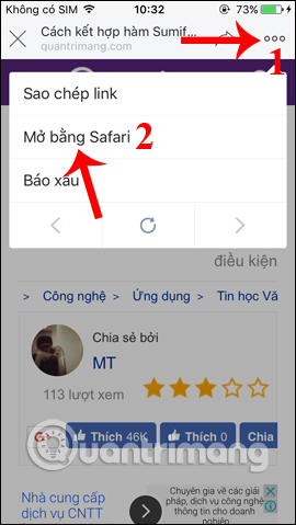 Mở link bằng trình duyệt ngoài