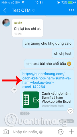 Gửi link trên Zalo