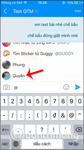 Tag tên bạn bè Zalo