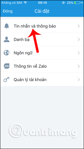 Thiết lập Tin nhắn & Thông báo Zalo