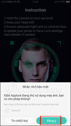 IObit Applock sử dụng Camera