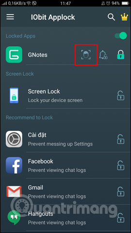 Nhấn biểu tượng khóa khuôn mặt