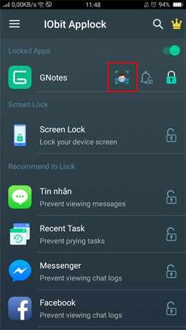 Khóa ứng dụng bằng khuôn mặt