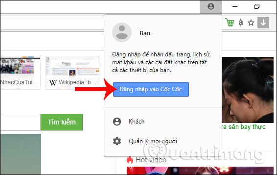 Đăng nhập vào Cốc Cốc