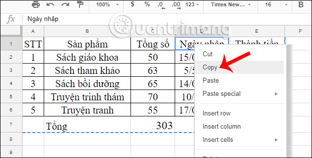 Chuyển dữ liệu từ Excel sang Google Sheets