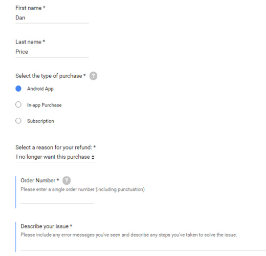 Biểu mẫu hoàn tiền ứng dụng trực tuyến 