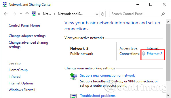 Click vào mạng đang kết nối