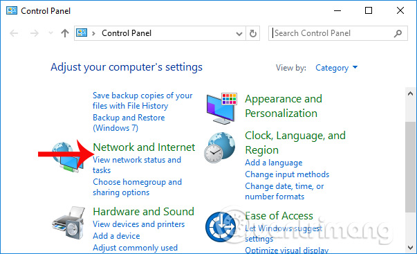 Nhấn chọn View network status and tasks