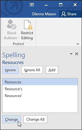 Bảng gợi ý sửa lỗi trong Word 2016