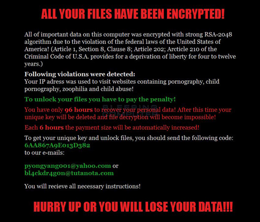 Màn hình thông báo của Matrix Ransomware