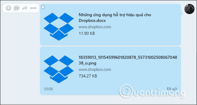 Mở dữ liệu Dropbox gửi trên Zalo