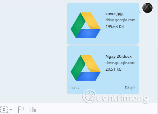 Dữ liệu gửi từ Google Drive trên Zalo PC