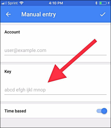 Nhập mã được gửi đến email vào tùy chọn Manual entry