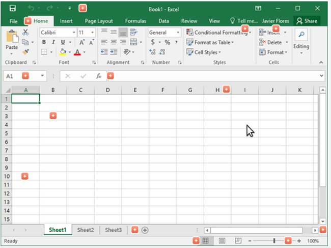 Click vào các nút tương tác minh họa bên dưới để làm quen với giao diện Excel.