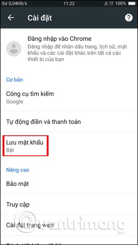 Nhấn chọn Lưu mật khẩu