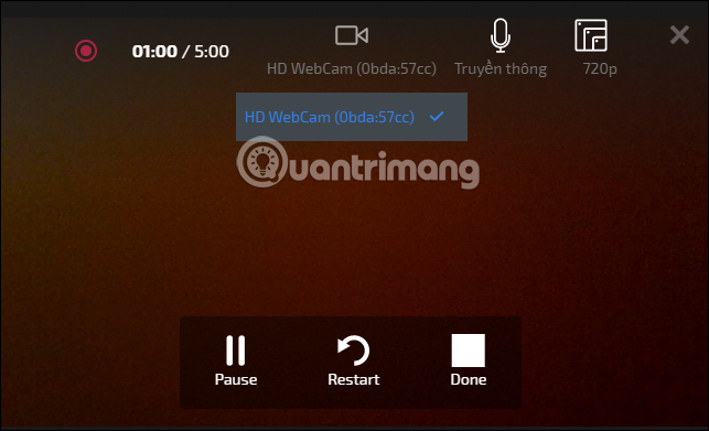 Giao diện quay video bằng Clipchamp
