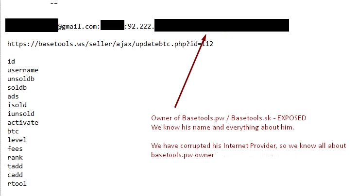 Địa chỉ IP và thông tin đăng nhập của admin 
