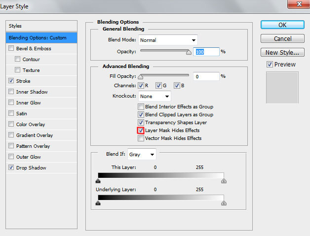 Tạo bản sao lớp hình chữ nhật và đặt Fill bằng 0%