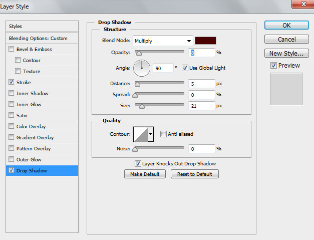 Thay đổi các thiết lập Drop Shadow