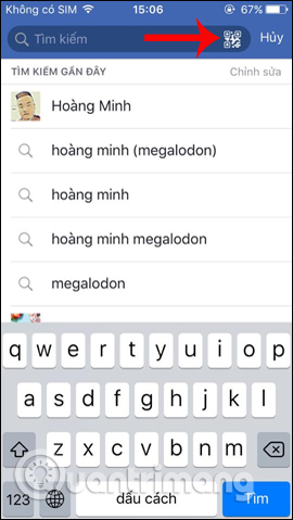 Nhấn chọn biểu tượng mã QR