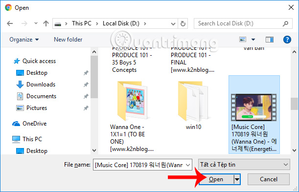 Chọn file bất kỳ 