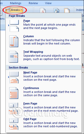Ngắt trang trên Word 