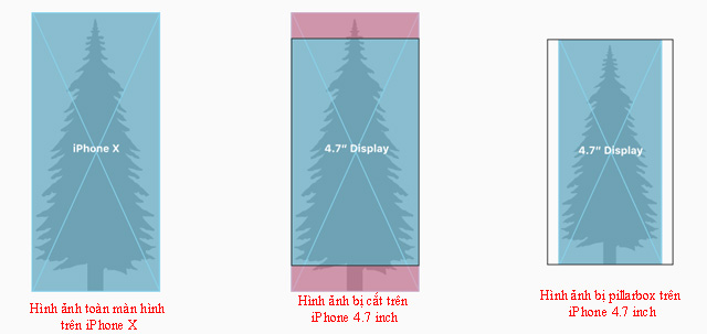 Hình ảnh trên màn hình iPhone 4.7 inch và iPhone X