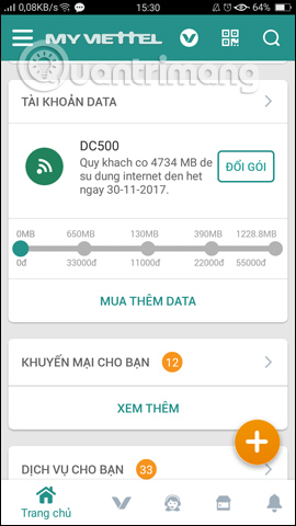 Thông tin tài khoản Data