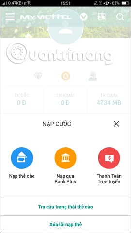Nạp cước trên My Viettel