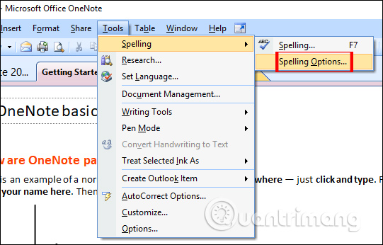 Nhấn chọn Spelling Options