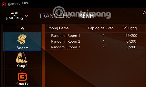Các phòng trong GameTV Plus