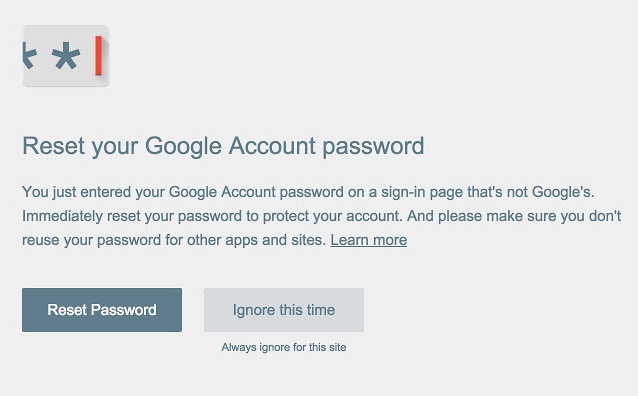 Thông báo của Password  Alert về trang web đáng ngờ