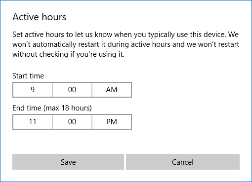 Tính năng Active hours trong Windows Update
