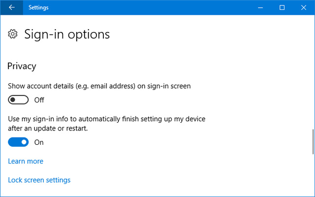 Tính năng Sign-in Options