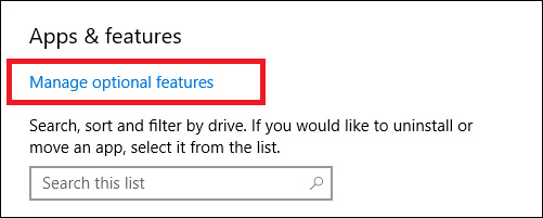 Nhấp chọn Manage optional features