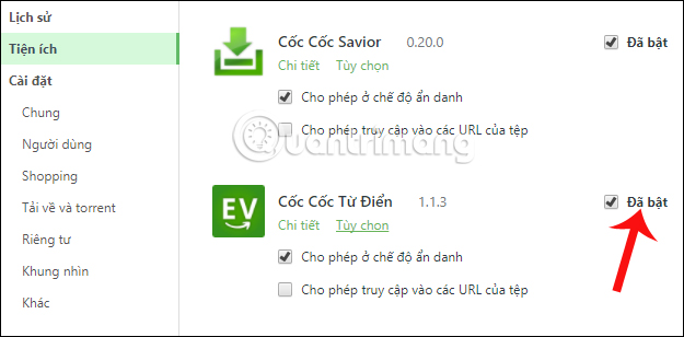 Tiện ích Cốc Cốc Từ Điển