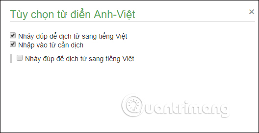 Tùy chọn từ điển Cốc Cốc