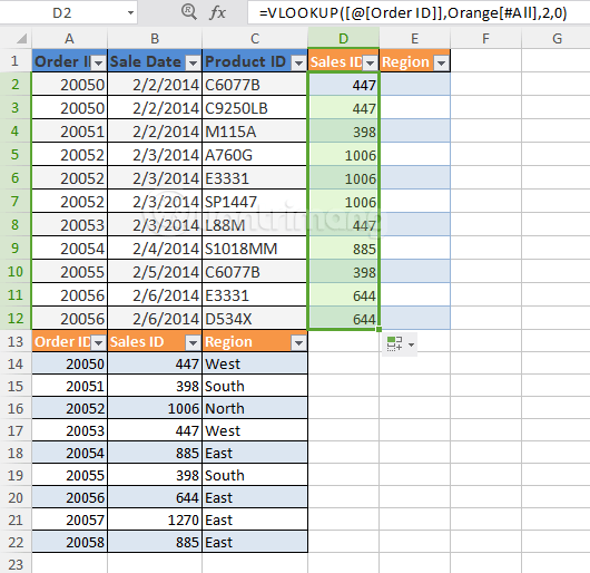 Kéo hàm VLOOKUP xuống các dòng dưới